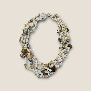 Multi Strand Pearl and Natural stone Necklace